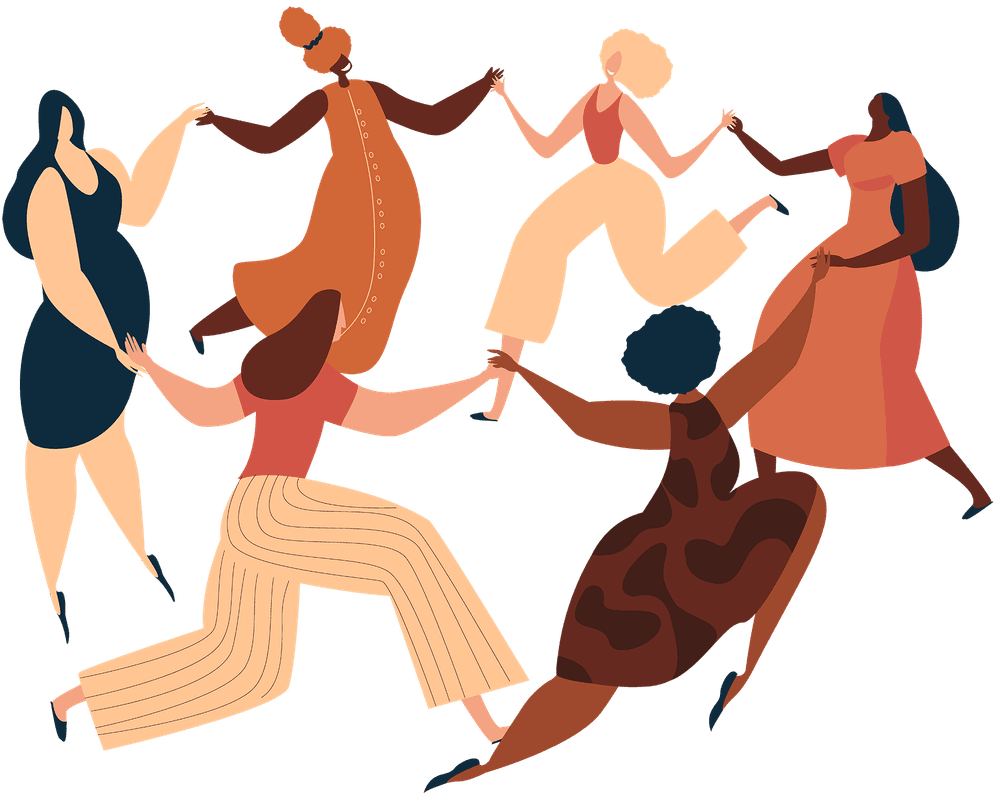 Women supporting each other in a circle, representing unity and shared health journey